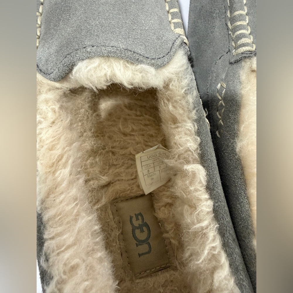 UGG Ansley Slippers Womens 8 Gray Suede Shearling Lined Moccasin - Picture 5 of 8